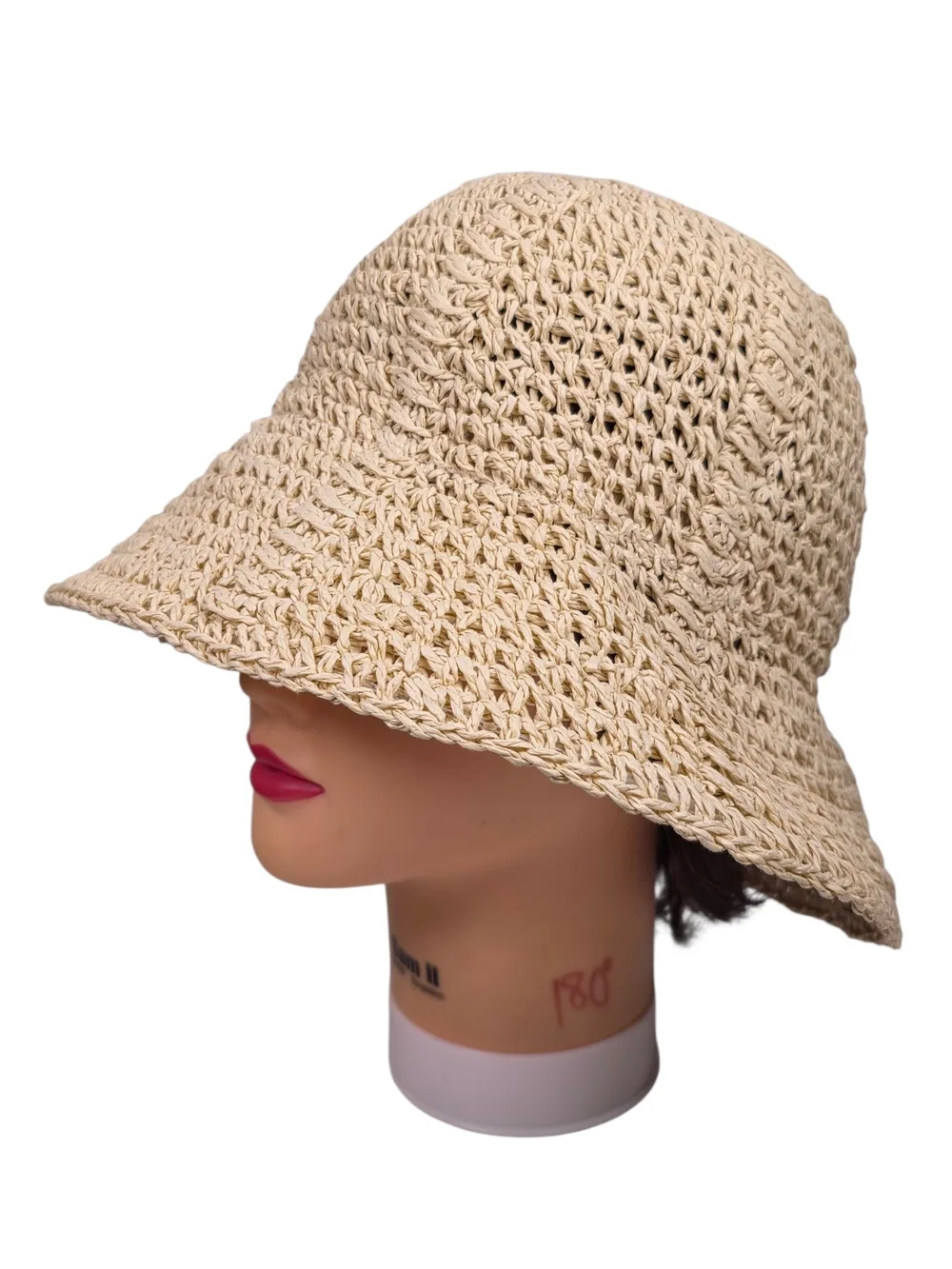 Universal Thread Women's Straw Bucket Sun Hat Beige Paper Crochet Summer Beach